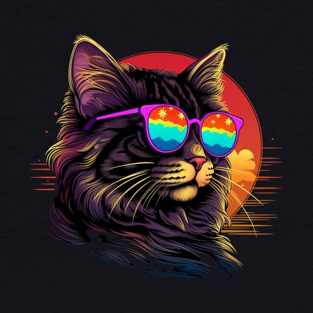 Retro Wave Bobtail Cat Shirt by Miami Neon Designs